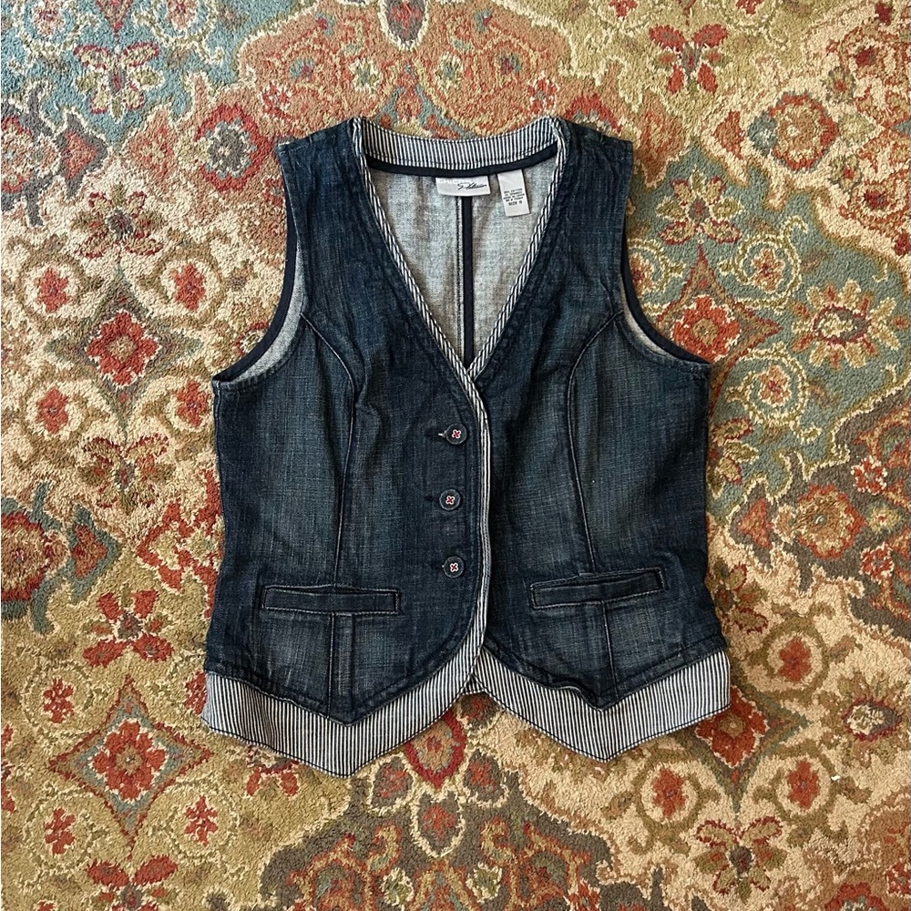 Chico's Blue Denim Vest with Striped Detail